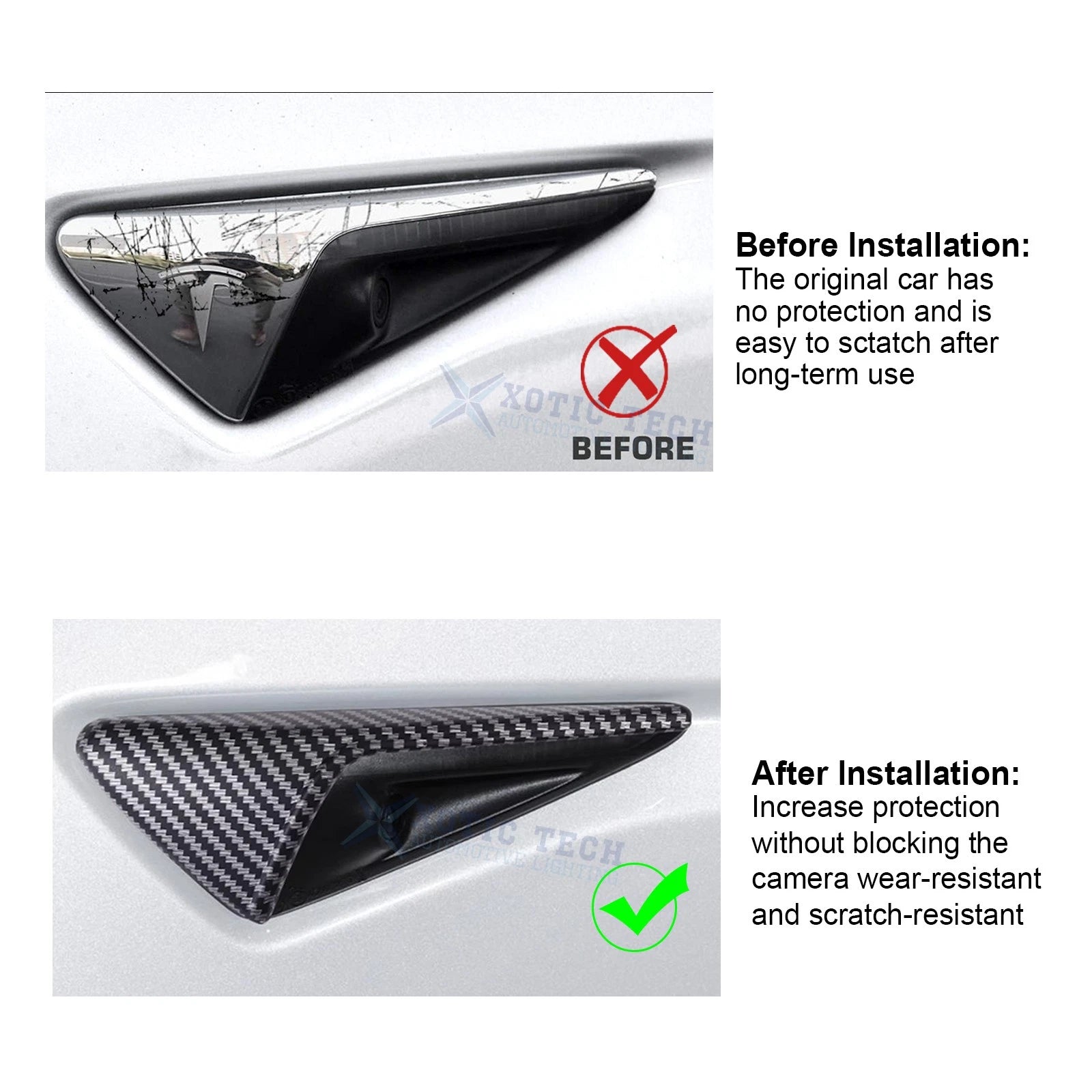 Matte Carbon Fiber Style Side Fender Camera Vent Covers for Tesla Model 3 (2021-2024)