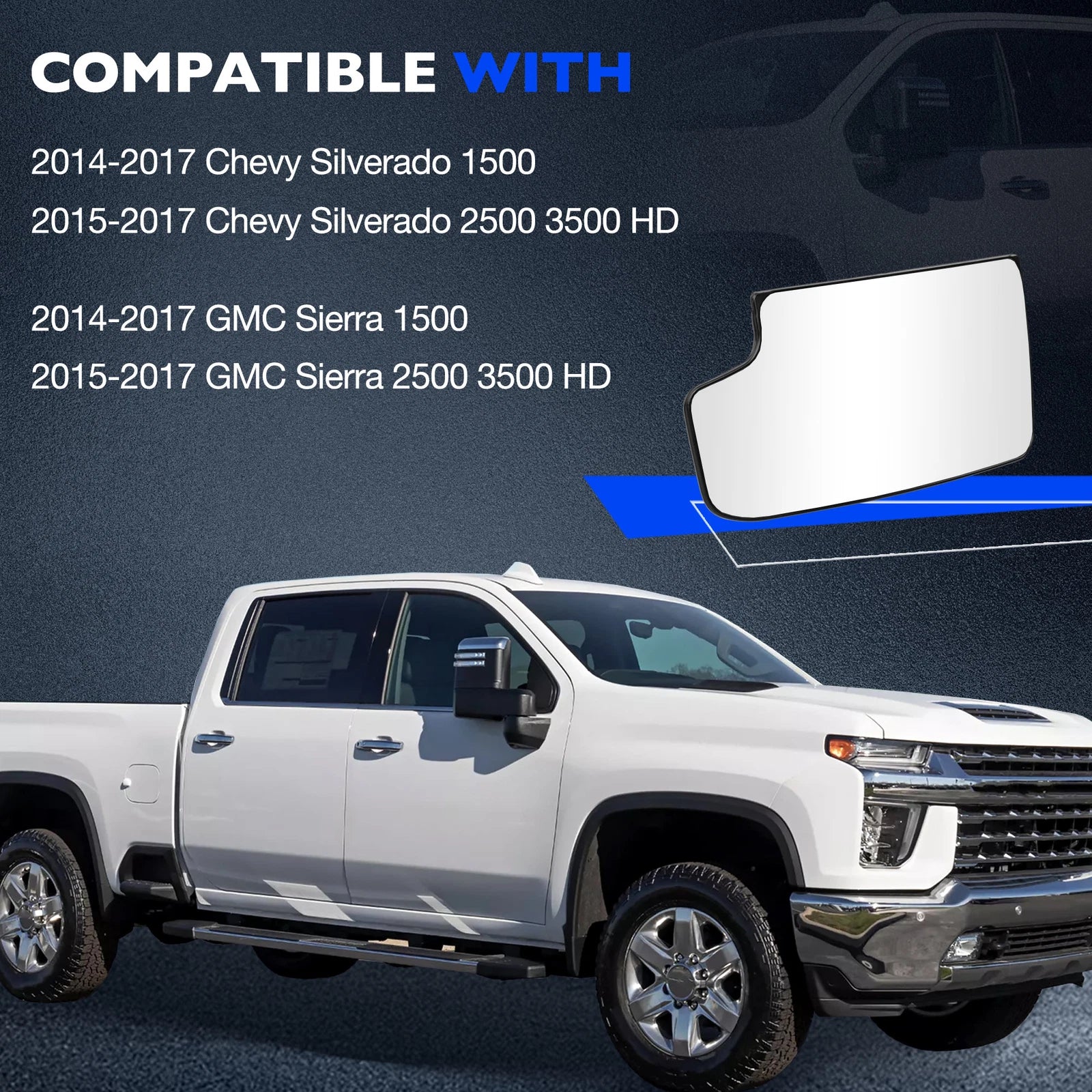 Driver Left Side Lower Mirror Glass for Chevy Silverado 2500 HD (2014-2017)