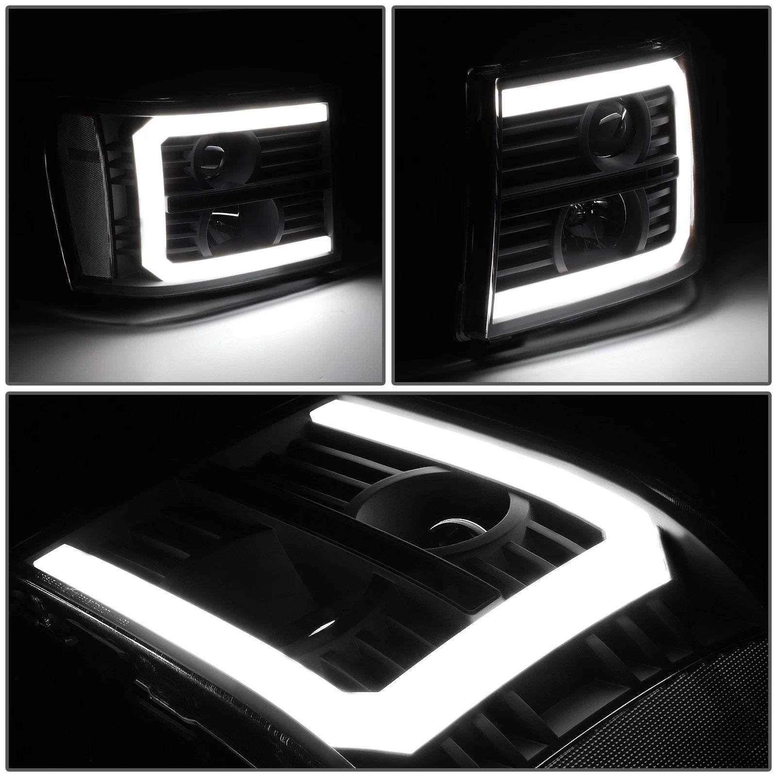 LED Projector Headlight Lamps for GMC Sierra (2007–2014) - Black