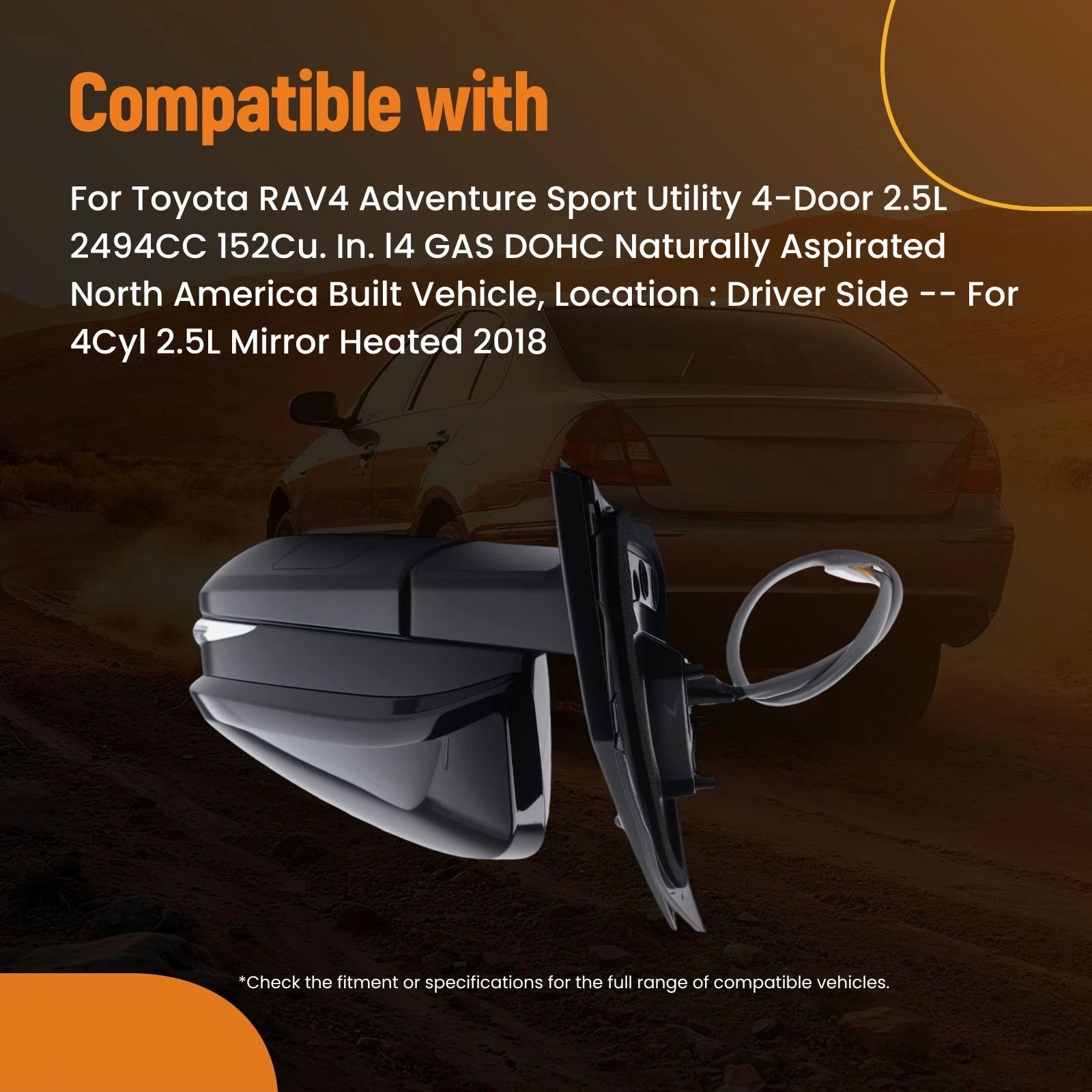 Driver Rear View Mirror for Toyota RAV4 XLE (2016–2018) 879400R220C0 Signal