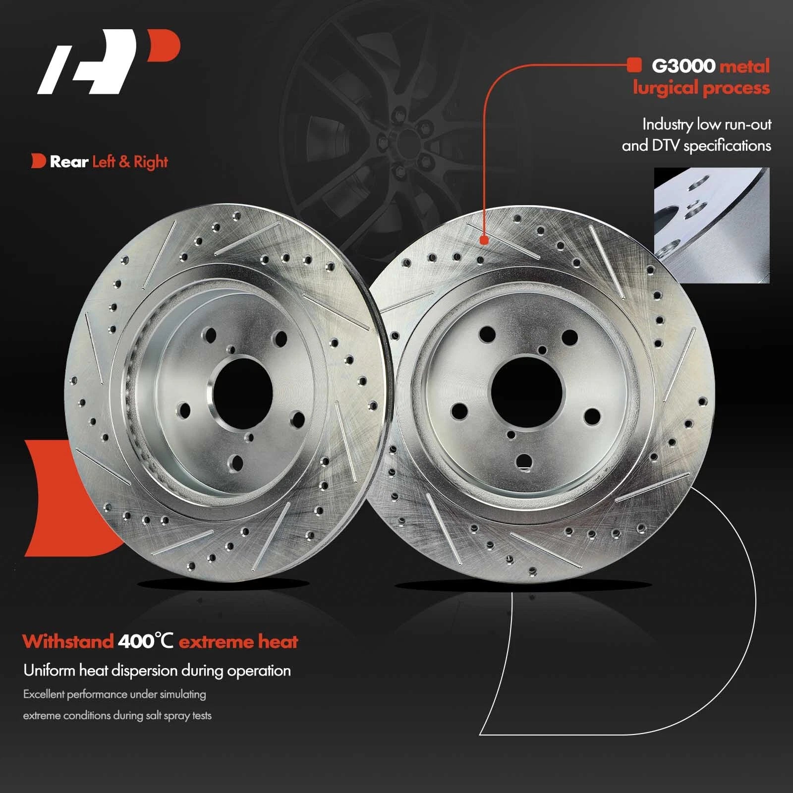 Set of 2 Rear Drilled Brake Rotors for Subaru Outback Legacy WRX (2015–2023)