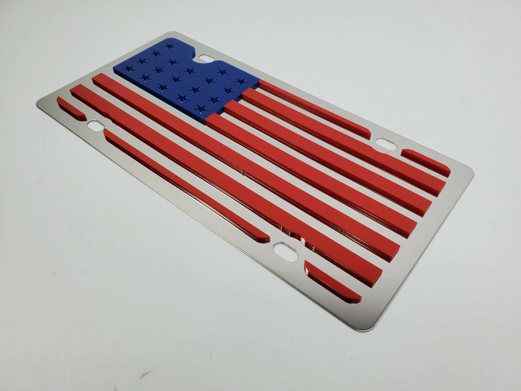 Metal Vanity License Plate Tag with USA 3D Flag for Universal Fit (Any Year)