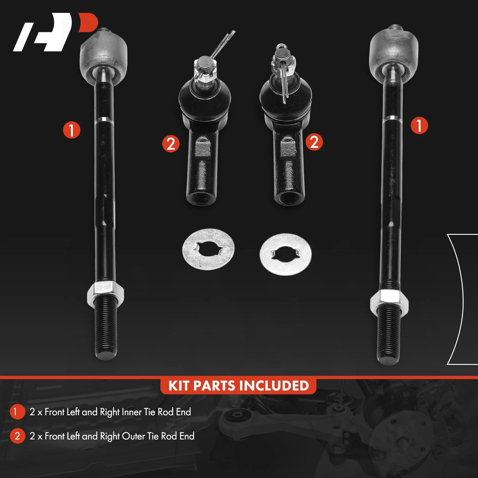 4x Front Inner & Outer Tie Rod End Kit for Toyota Tacoma (2005–2015) RWD