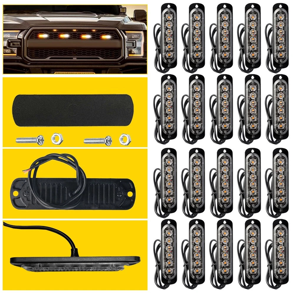 20PCS LED Amber Grill Side Marker Strobe Light Bar Kit for Tow Truck
