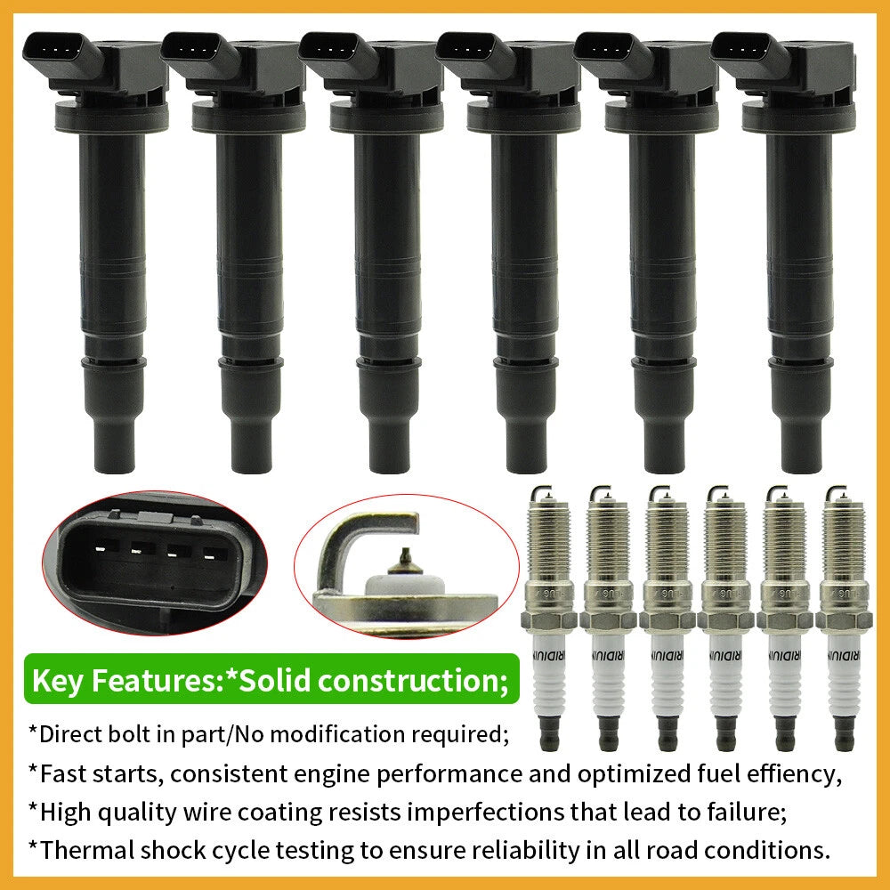 Set of 6 Ignition Coils & Iridium Spark Plugs for Toyota Tacoma 4Runner (2005–2020)
