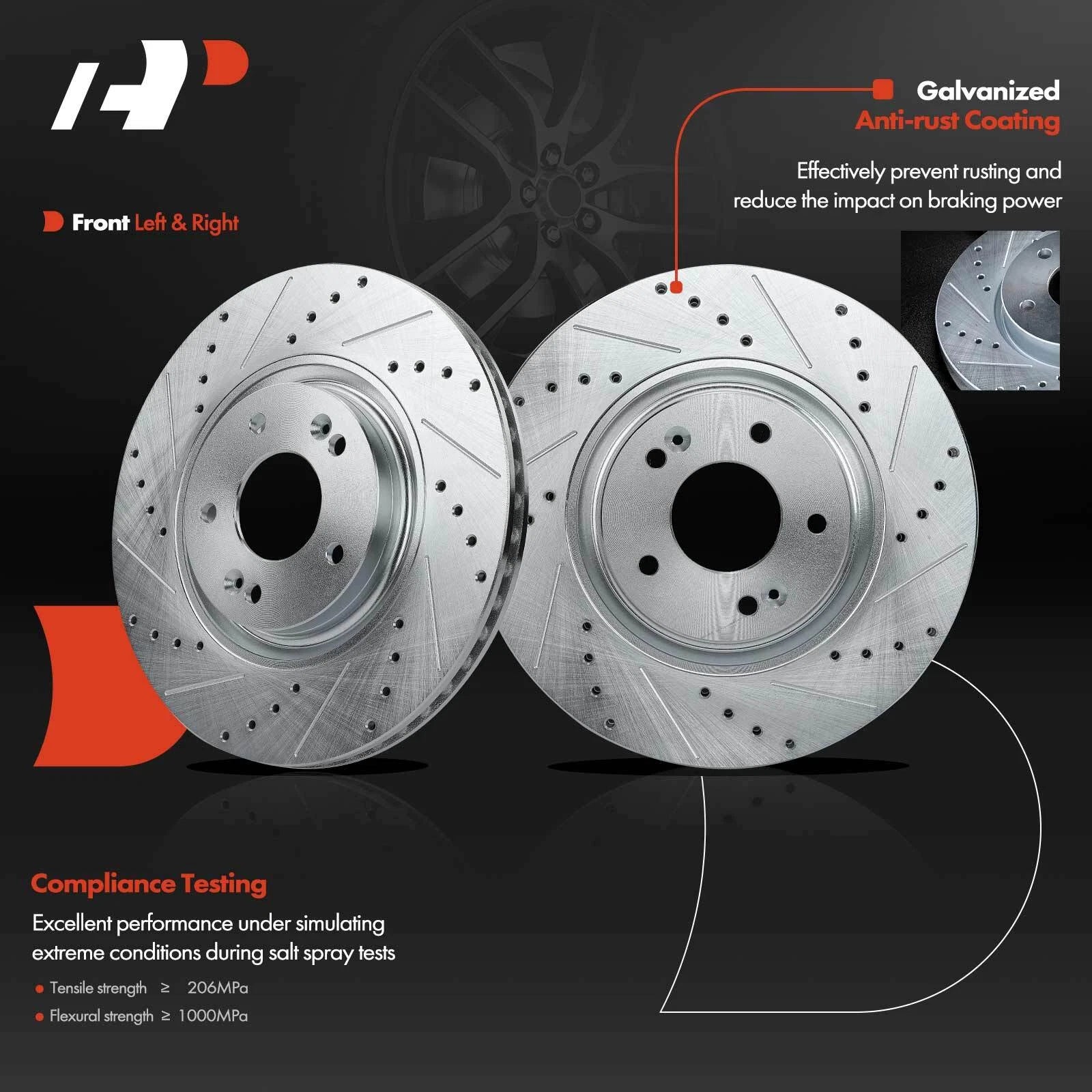 Front Drilled Brake Rotors & Ceramic Pads for Hyundai Azera (2012–2017)