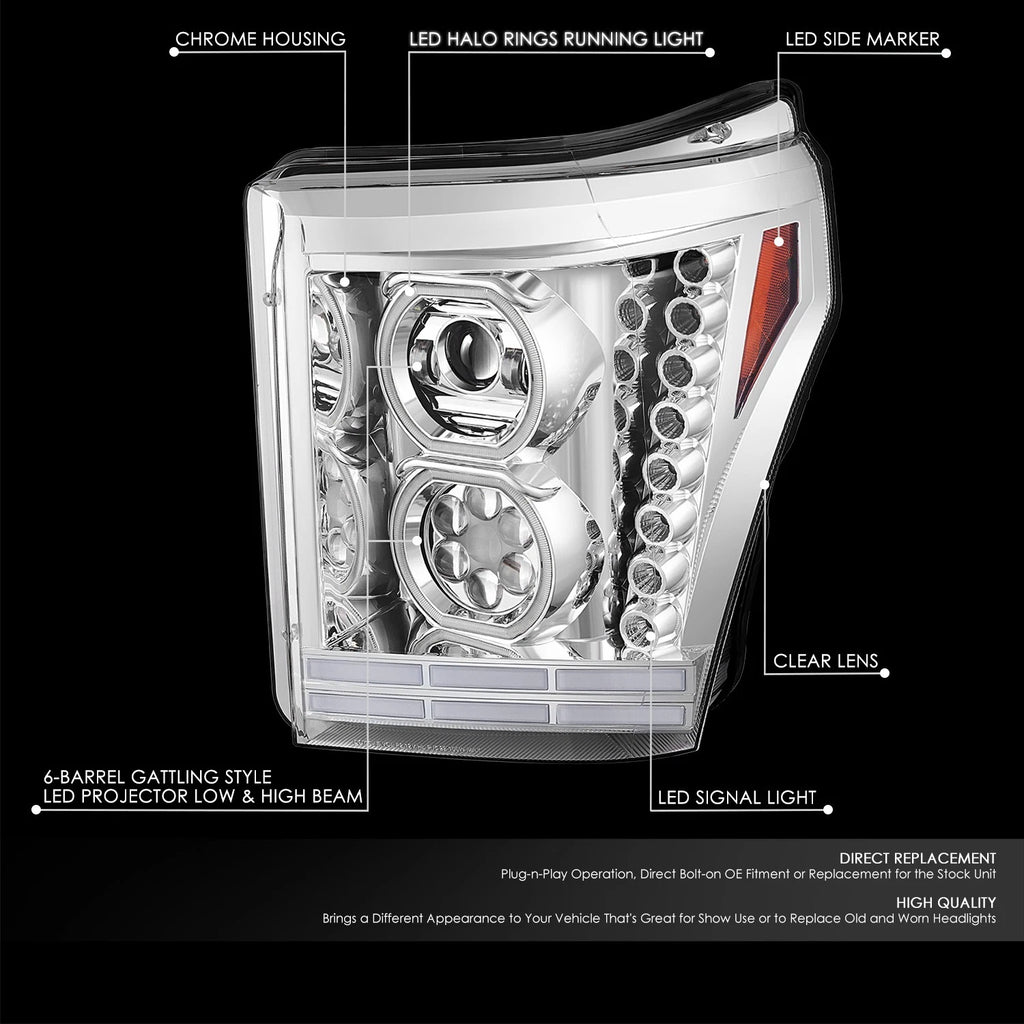 Chrome Housing Amber Corner Projector Headlights for Ford F-250 Super Duty (2011–2016)