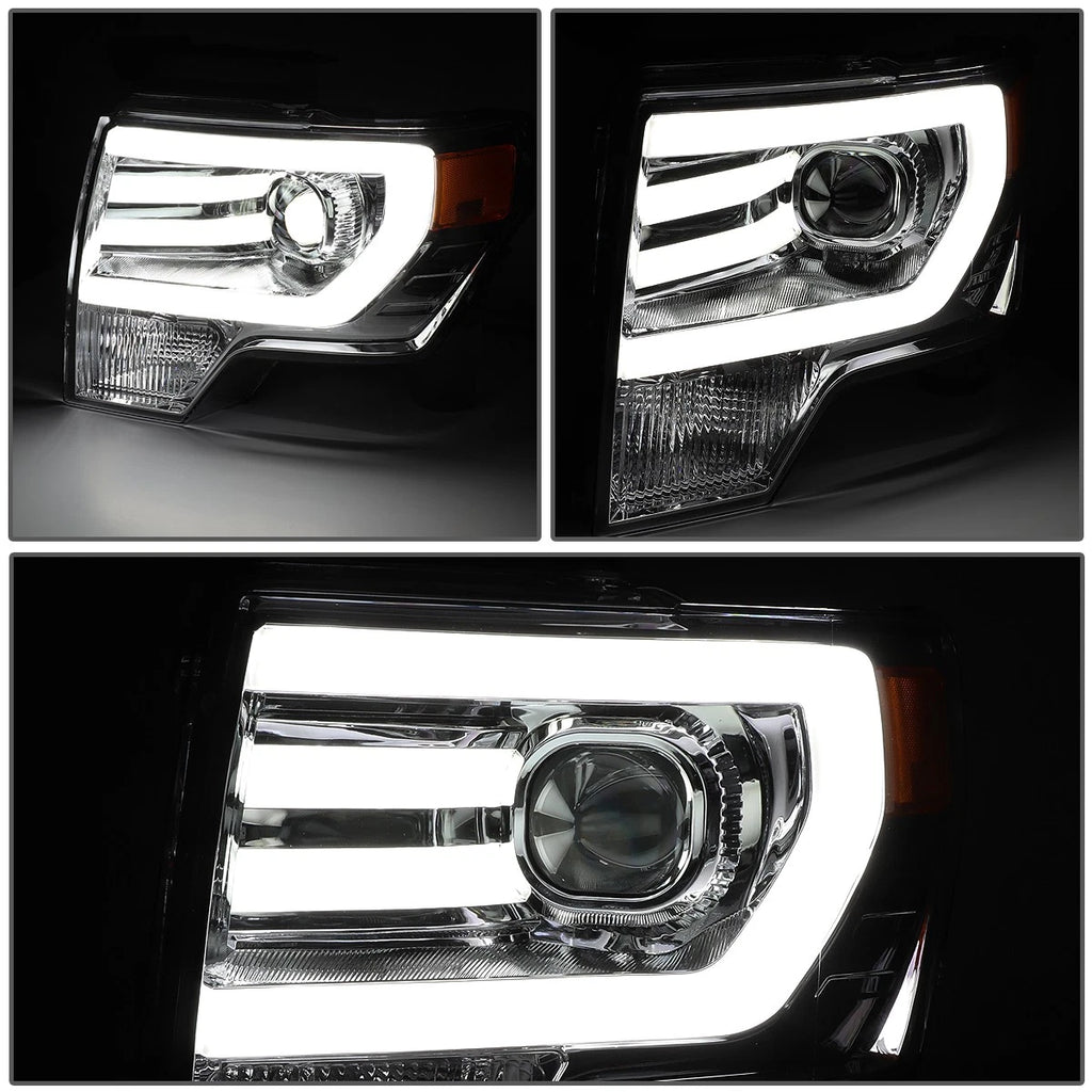 3D LED DRL Tube Bar Projector Headlight for Ford F150 (2009–2014) Chrome