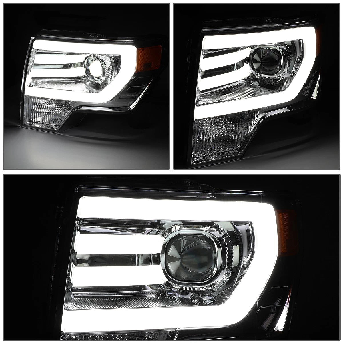 3D LED DRL Tube Bar Projector Headlight for Ford F150 (2009–2014) Chrome