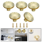 Set of 5 Zinc Alloy Round Drawer Knobs in Gold Finish