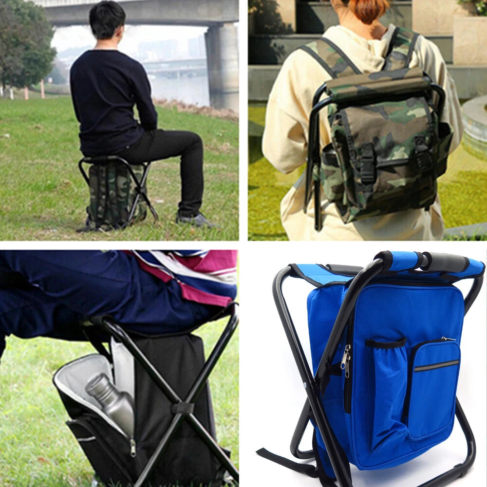 Portable Folding Camping Fishing Chair Stool Travel Backpack Beach Bag