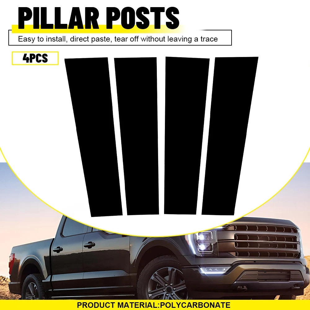 Set of 4 Glossy Black B Pillar Post Cover Trim for Ford F150 Super Cab (2015–2021)