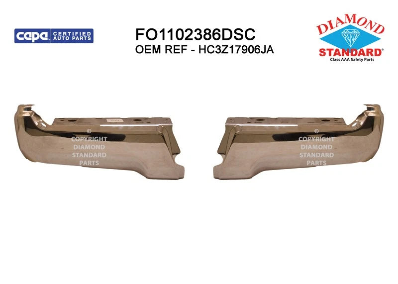 Chrome Steel Rear Left/Right Step Bumper Face Bar w/o Park Assist Sensor Holes