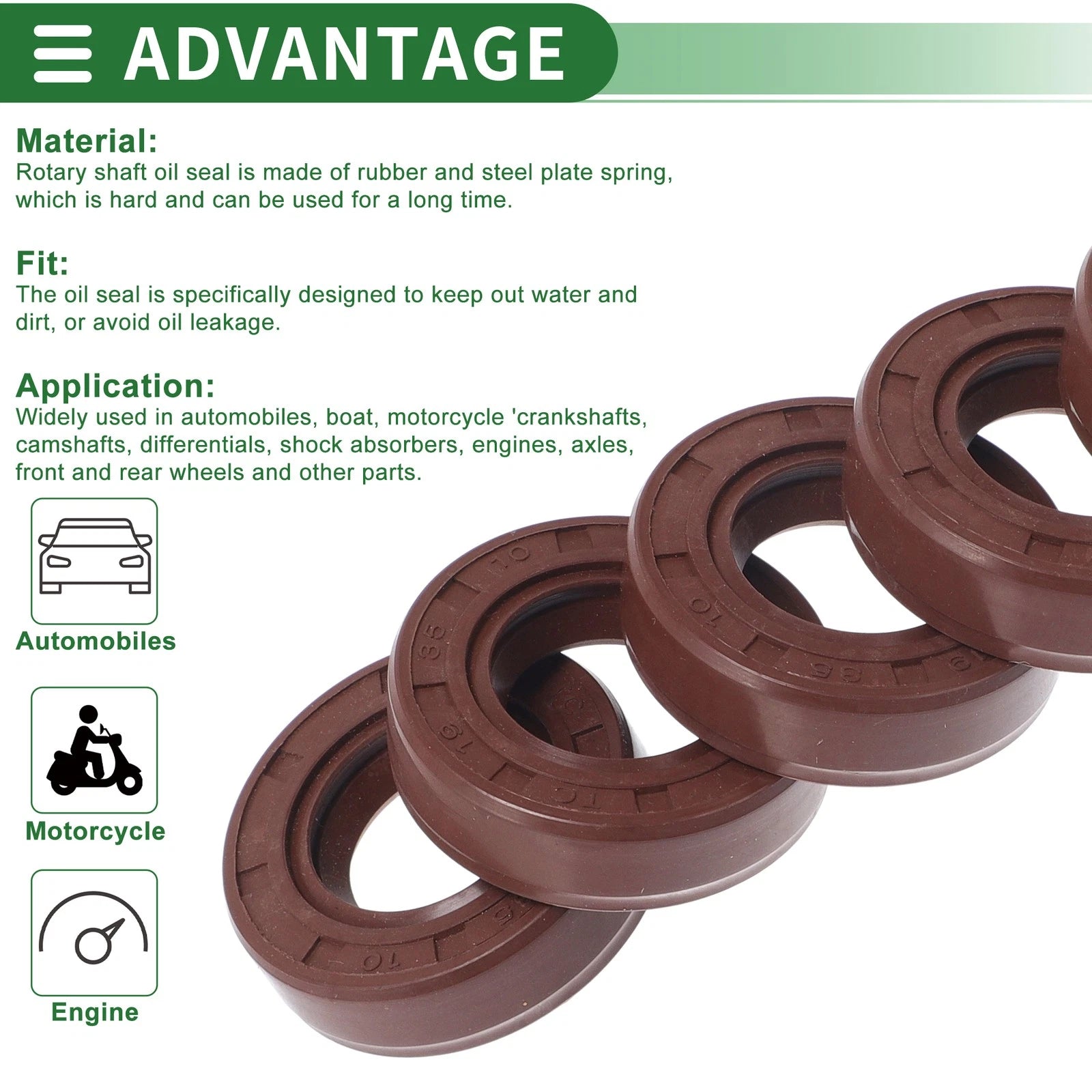 Set of 5 Oil Seal Rotary Shaft Seal FKM Rubber 19x35x10mm