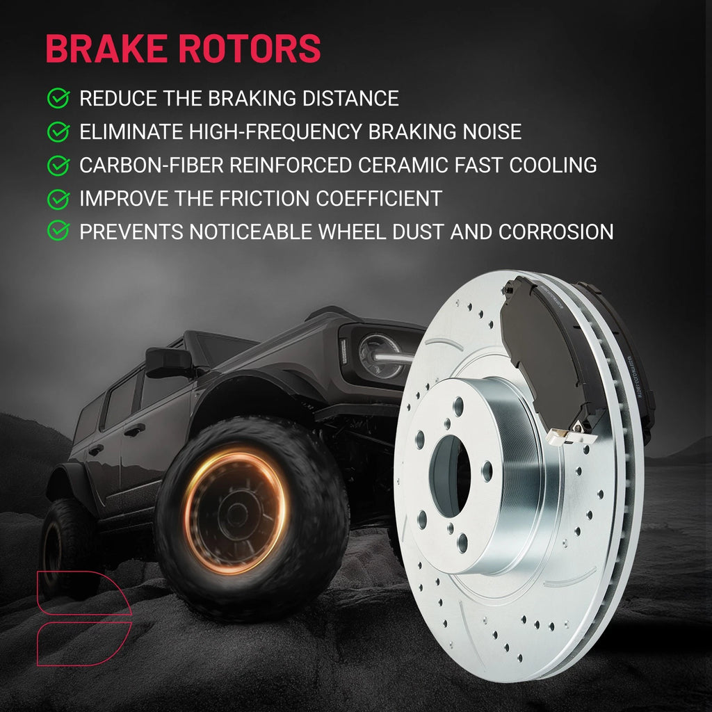 Front and Rear Drilled Rotors and Ceramic Pads for 2013–2014 Subaru Impreza 2.5L