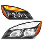 Pair of LED Headlights for Freightliner Cascadia (2018–2024) - Black Housing, Amber Corner