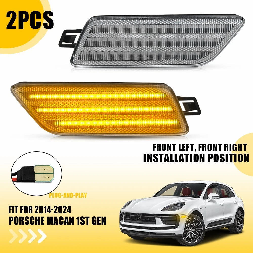 2X Clear Lens Amber LED Side Marker Lights for Porsche Macan (2014–2024)