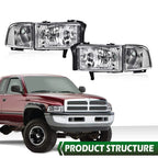 Chrome Clear Corner Headlights Assembly for Dodge Ram 1500 2500 3500 (1994–2002)