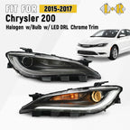 Halogen Headlight Set for Chrysler 200 (2015–2017) w/LED DRL, Chrome Trim