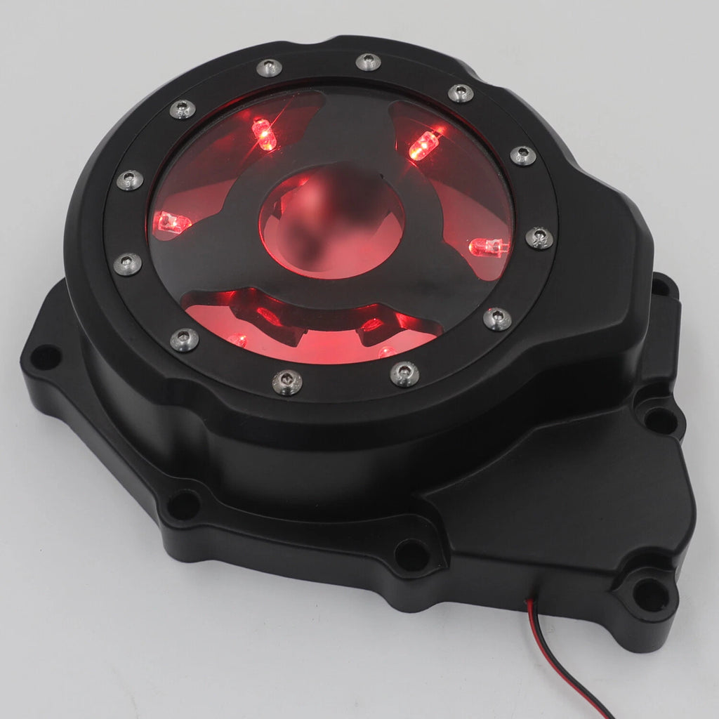 Black w/ Red LED Left Engine Stator Cover for Yamaha YZF-R6 (2006–2021)