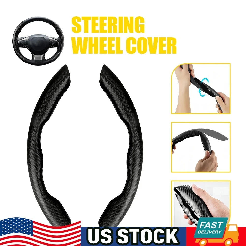 Black Carbon Fiber Steering Wheel Booster Cover for Universal Fit (Non-Slip)