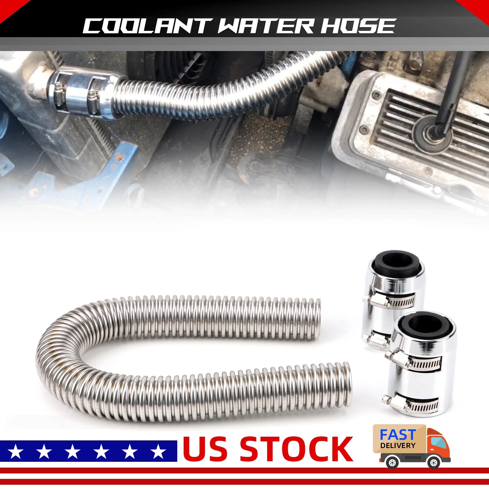 24" Stainless Steel Radiator Coolant Water Hose Kit Universal