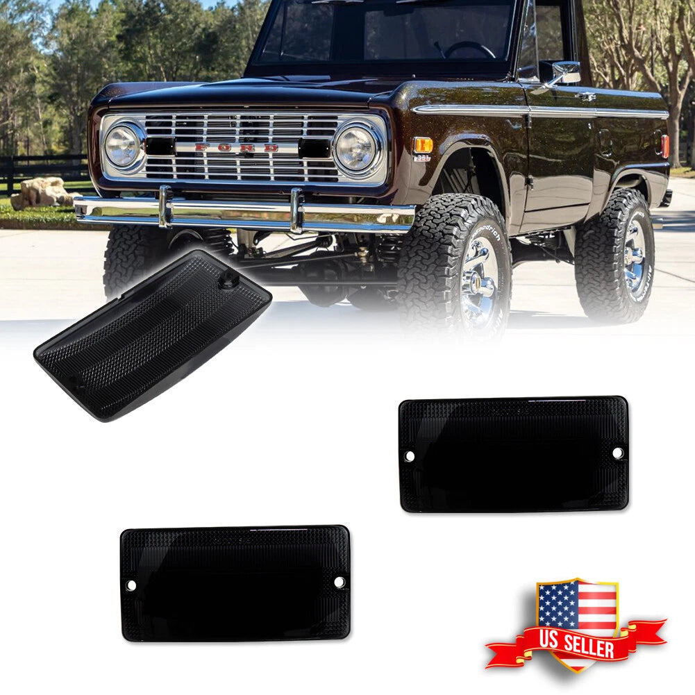Pair Smoked Front Turn Signal Light Lenses for Ford Bronco (1969–1977)