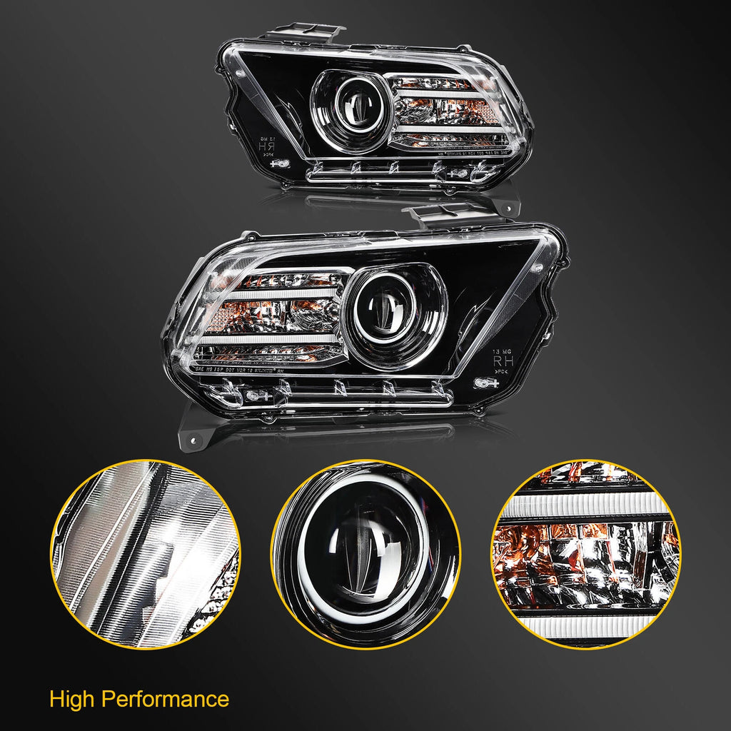 LED DRL Headlight for Ford Mustang (2013–2014) Black Housing Pair