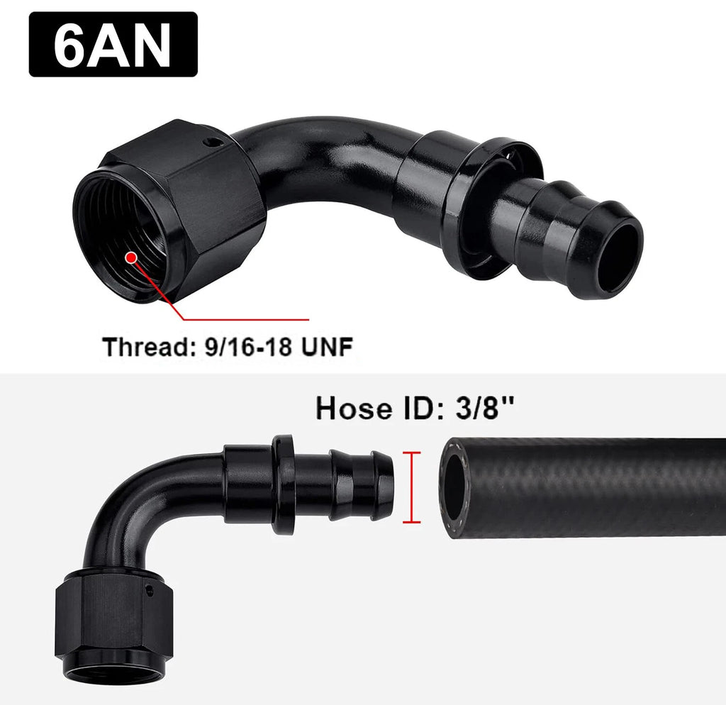 2PC 90° Push-Lock Hose Fitting for Oil Fuel Gas Line (6AN–10AN) Ford (2015–2021)