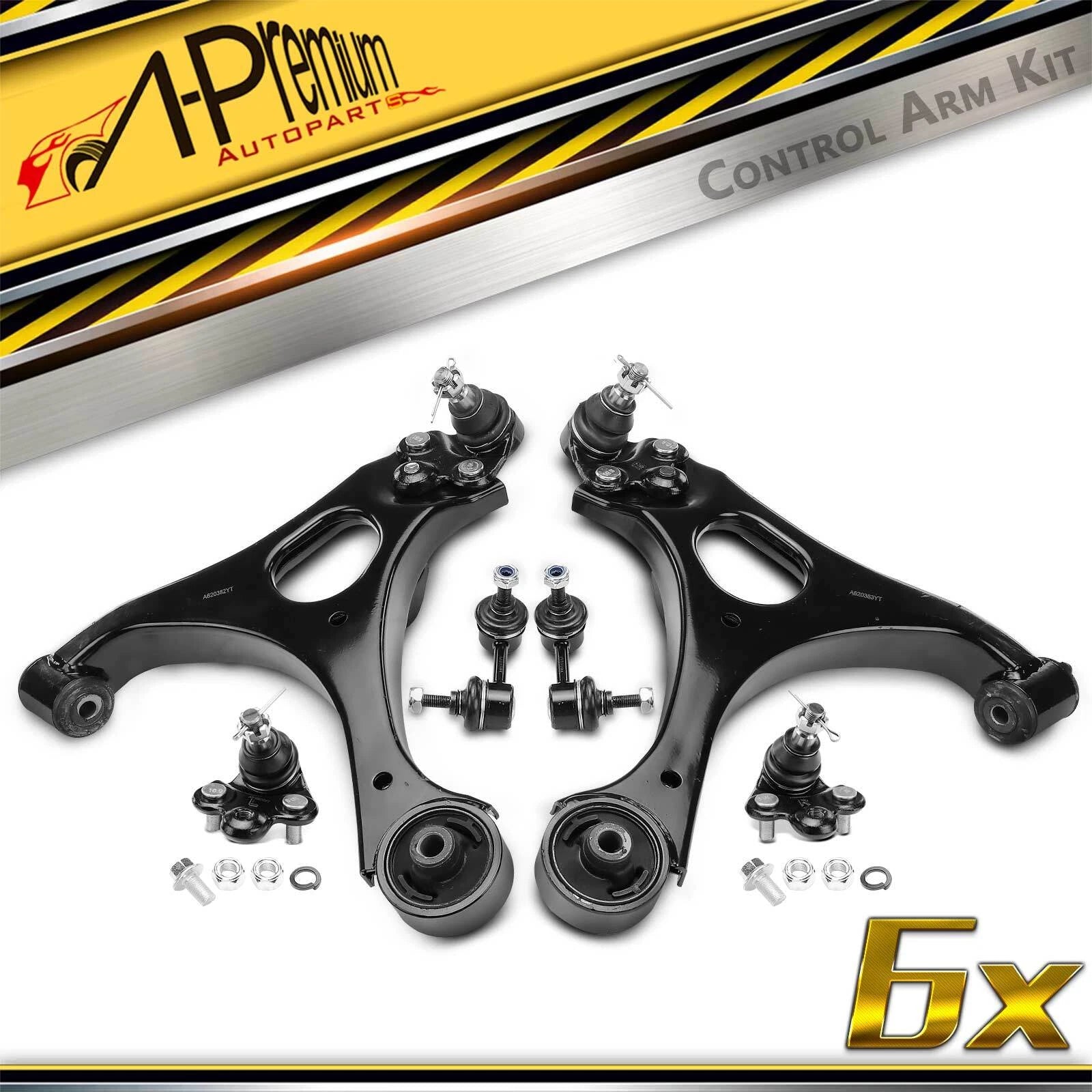 Set of 6 Control Arm, Ball Joint & Sway Bar for Honda Acura