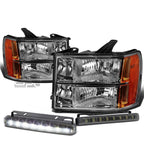 Chrome Amber Corner Headlight, Bumper & Smoked LED Fog Light Kit for GMC Sierra (2007–2014)