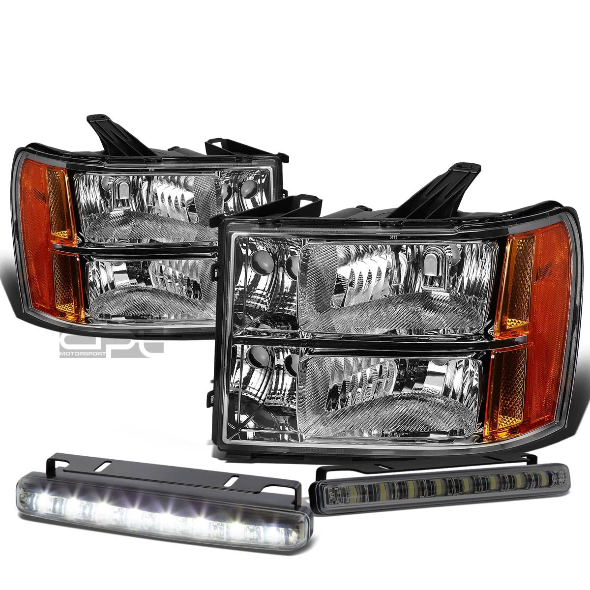 Chrome Amber Corner Headlight, Bumper & Smoked LED Fog Light Kit for GMC Sierra (2007–2014)