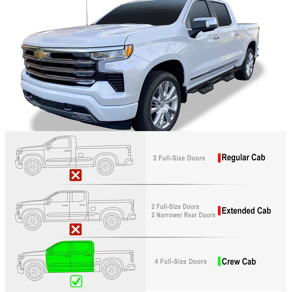 Wheel to Wheel Black Drop Bar for Silverado Sierra Crew Cab (2019-2026)