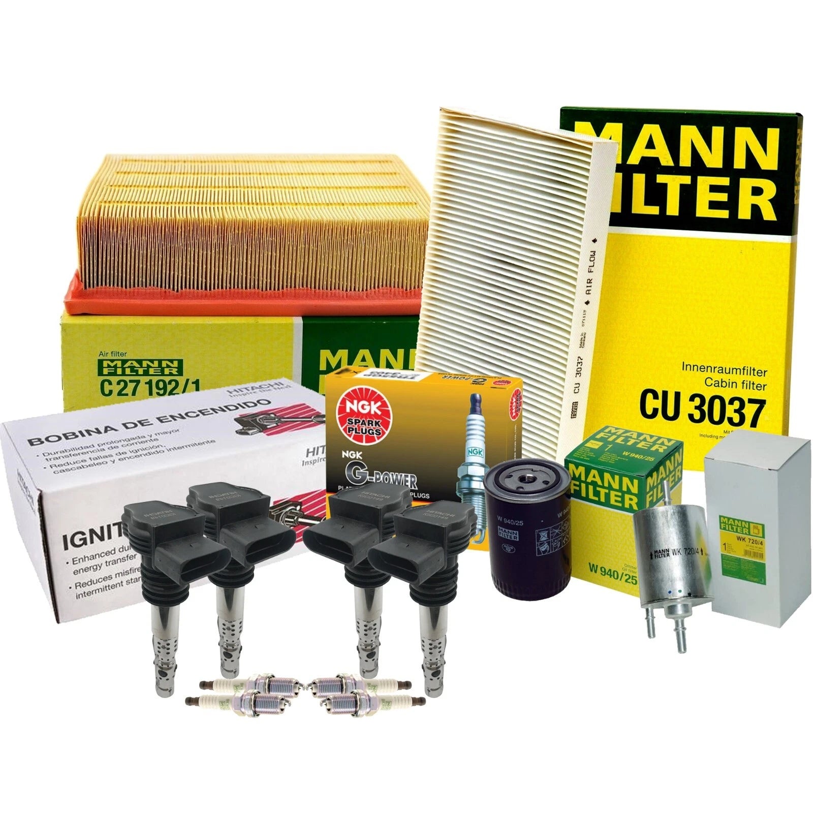 Set of 4 Mann Filters & 4 NGK G-Power Spark Plugs for Audi AMB