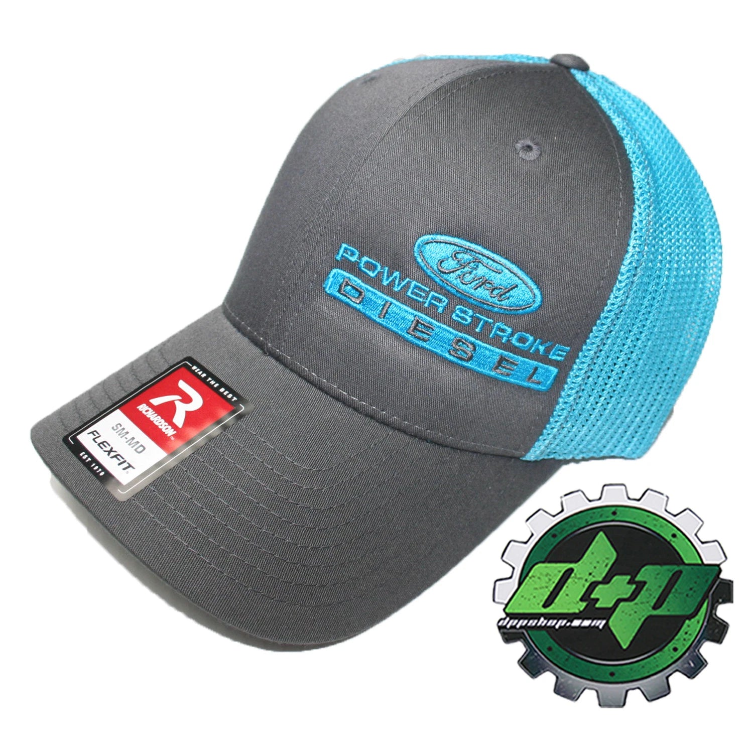 Powerstroke Trucker Hat for Ford (Charcoal Gray/Blue, Flex Fit)