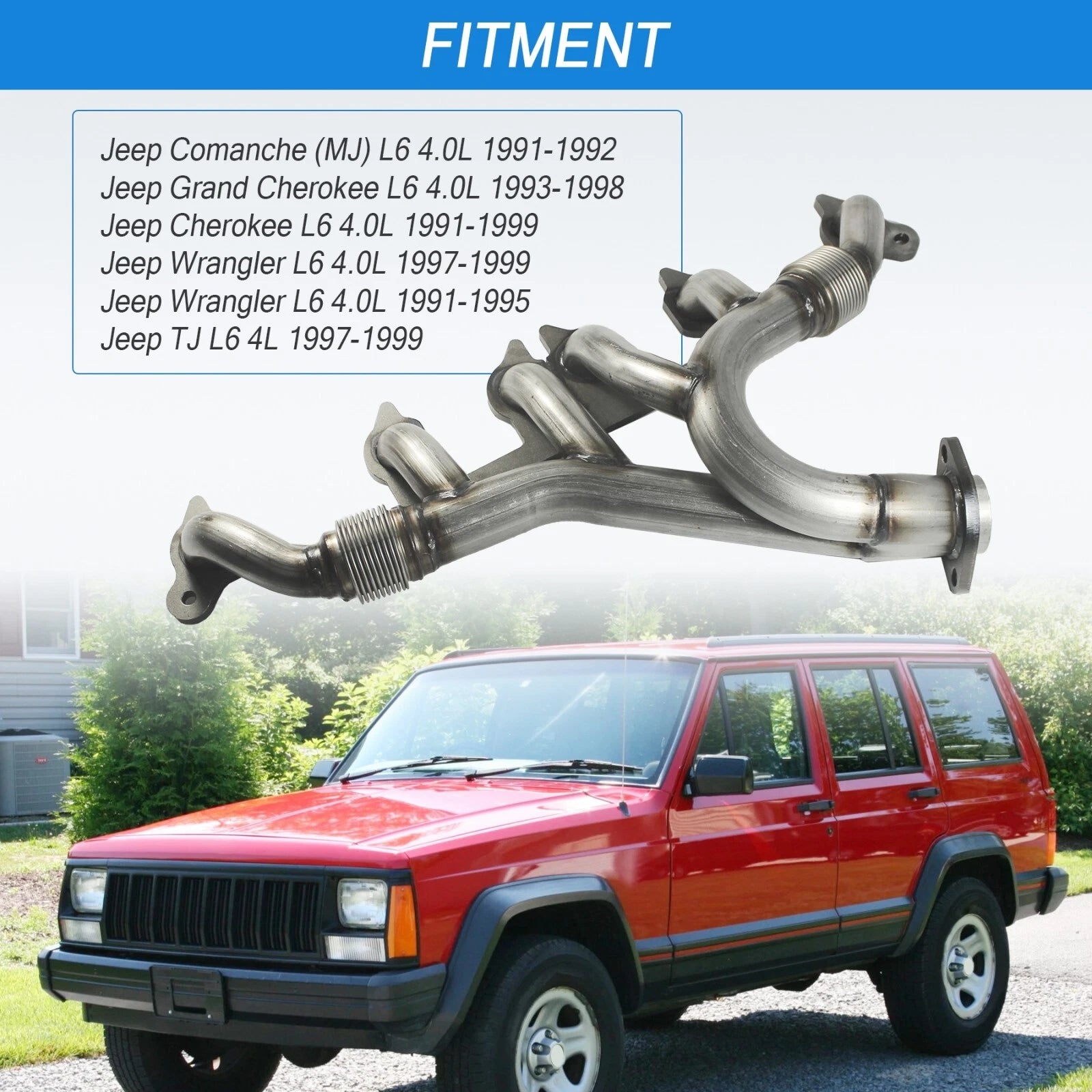 Stainless Steel Exhaust Manifold with Gasket Kit for Jeep Grand Cherokee Wrangler (1993–2006)