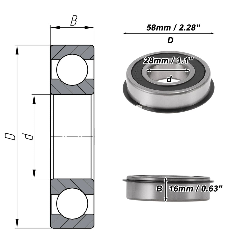Deep Groove Ball Bearings 62/28NR2RS for Scooter Skateboard (28x58x16mm)
