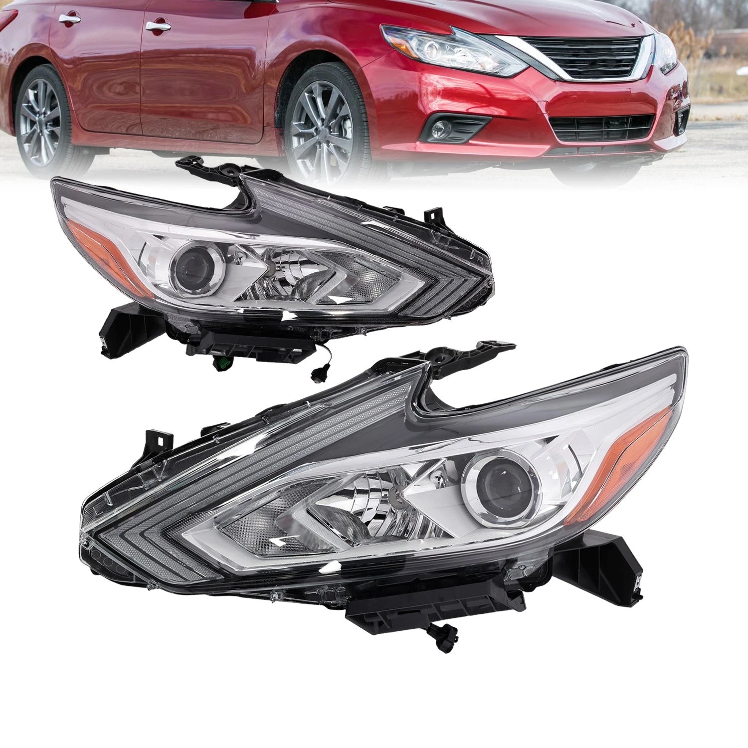 Headlight Assembly Set of 2 for Nissan Altima (2016–2018) Halogen