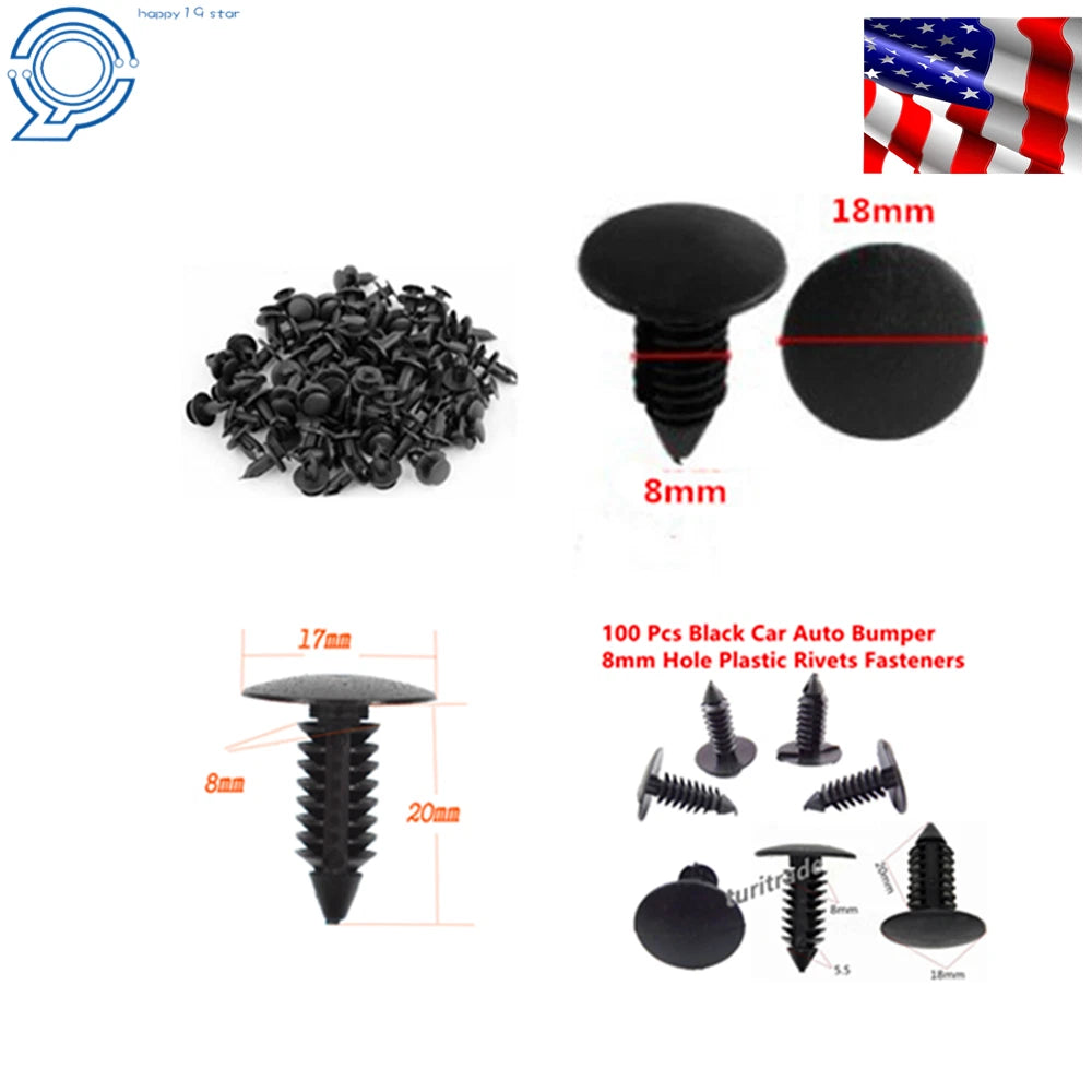 100 Pcs Push Clips for Car Auto Fender (8mm)