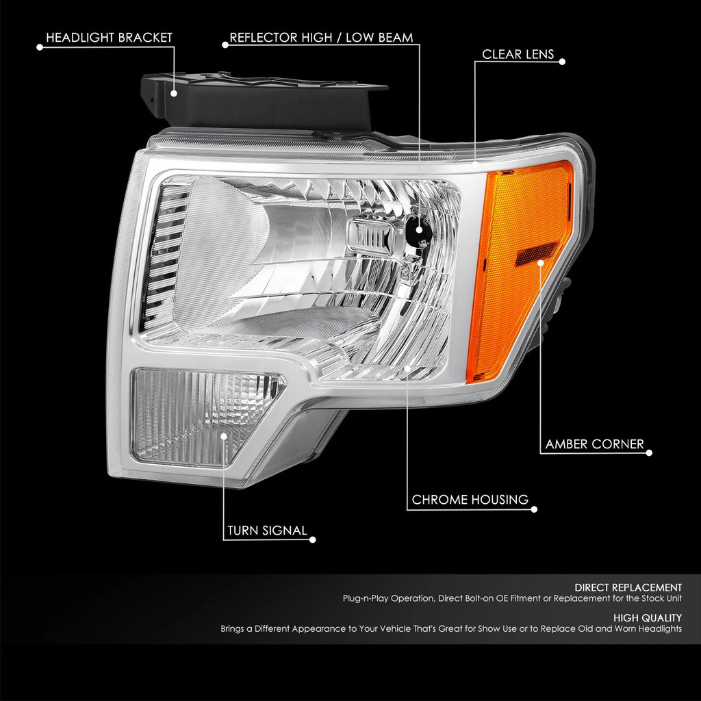 Chrome Housing Amber Corner Headlights for Ford F-150 (2009–2014)
