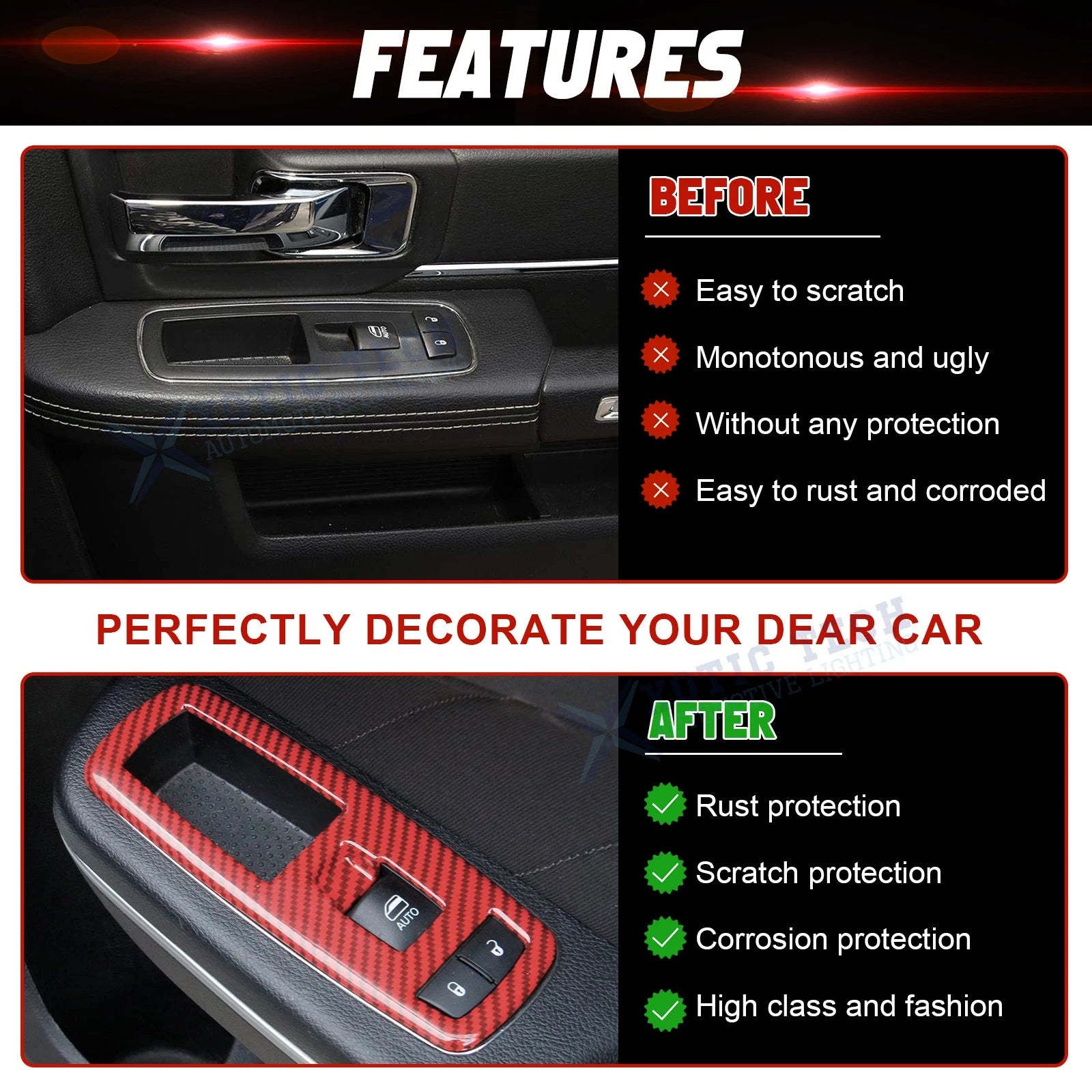 Carbon Fiber ABS Window Lift Control Panel Cover for Dodge Charger (2015-2021)