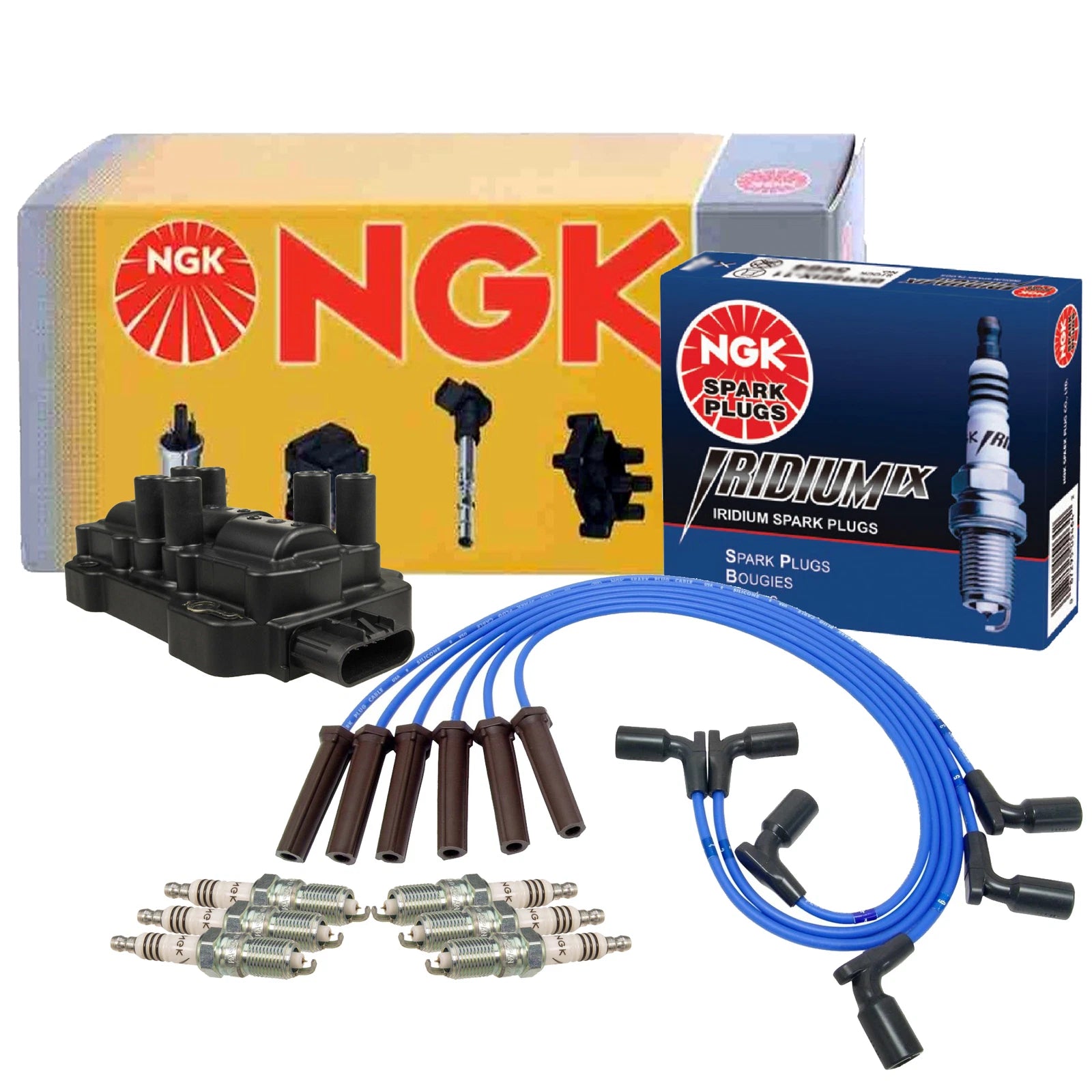 NGK DIS Ignition Coil Wires & 6 Iridium IX Spark Plugs for Chevy GMC 4.3 V6 (1996–2002)