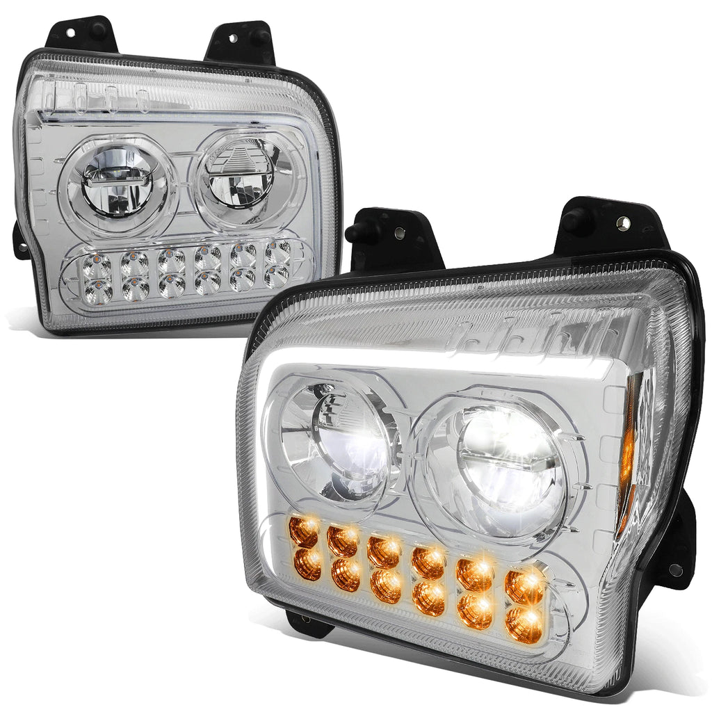 Chrome Housing LED DRL Sequential Turn Signal Headlights for Kenworth W990 (2019–2022)