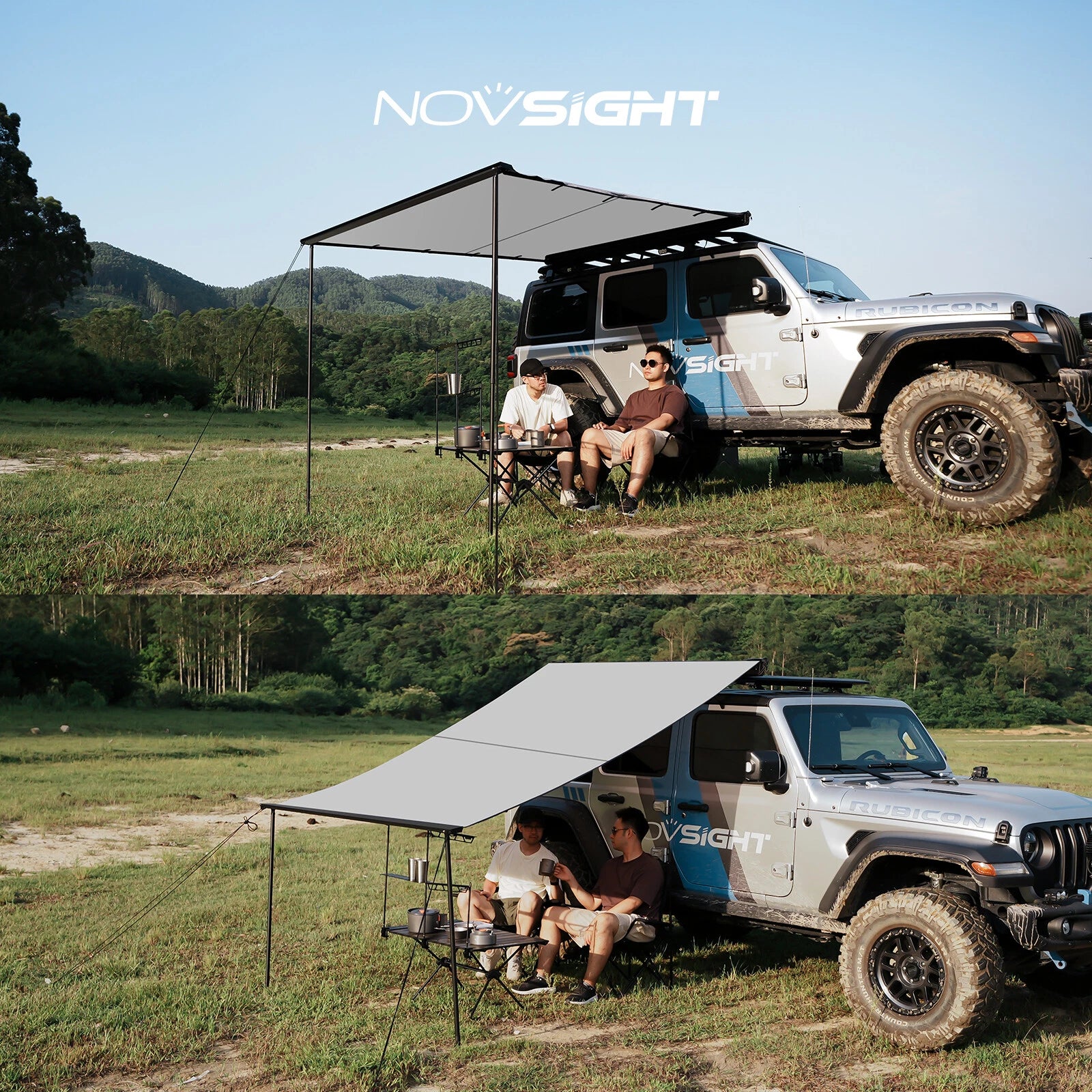 Rooftop Car Side Pull Out Sun Shade Awning for Outdoor Camping (6.6'L x 8.2'W)