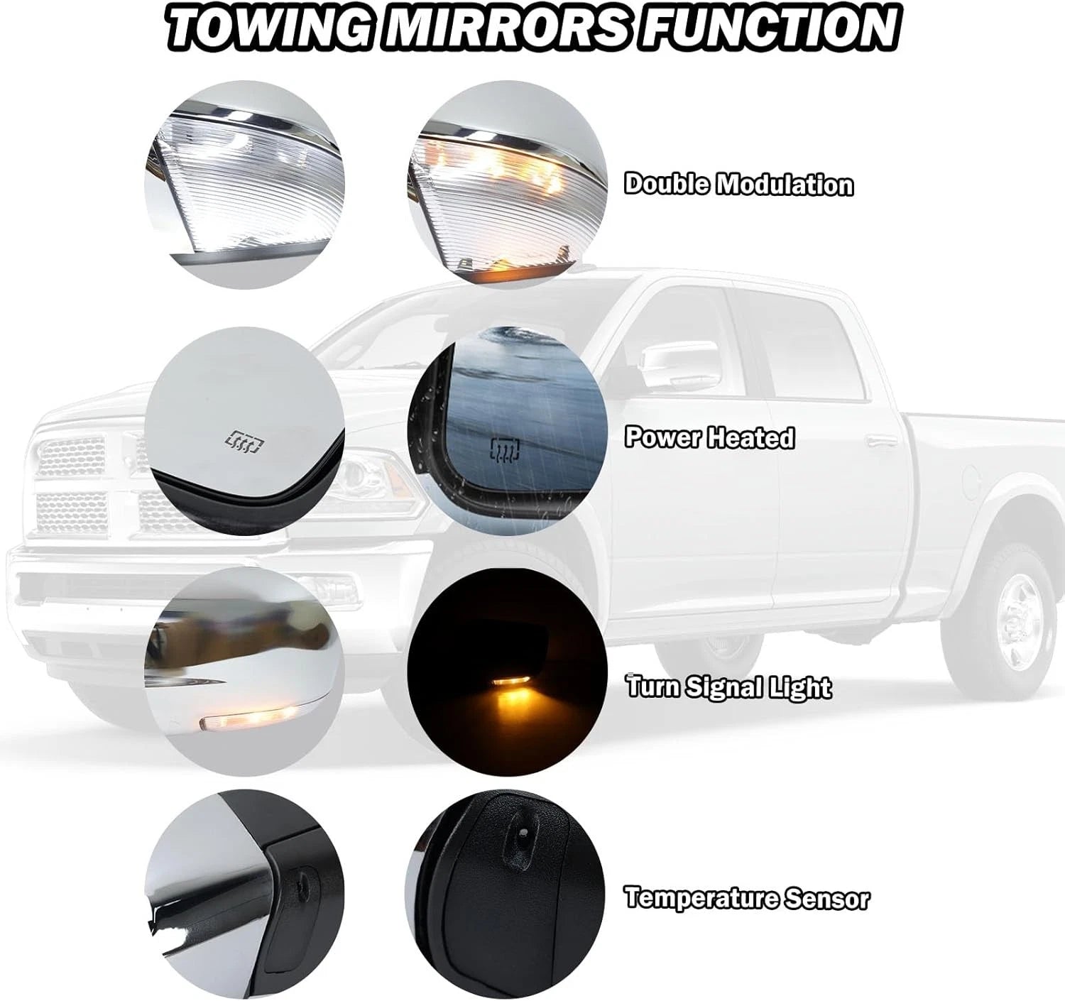 Pair of Power Heated Side Mirrors for Dodge Ram 1500 (2009–2012)