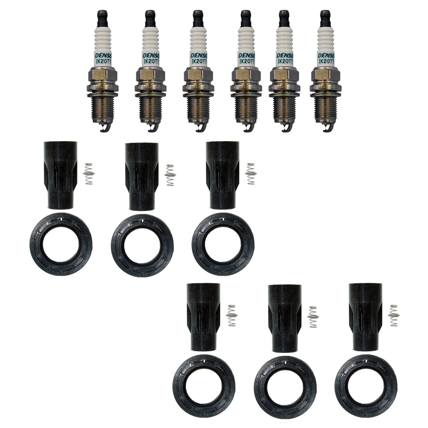 Denso 6 Iridium TT Plugs & NGK Ignition Coil Boots Kit for Lexus ES330 RX330 RX400h (2004–2006)