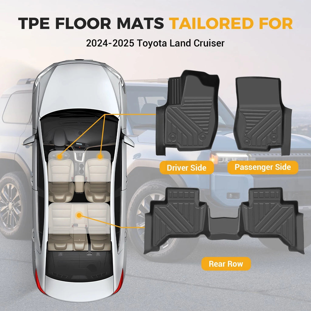 Set of 4 TPE Rubber All Weather Floor Mats for Toyota Land Cruiser Prado (2024–2025)