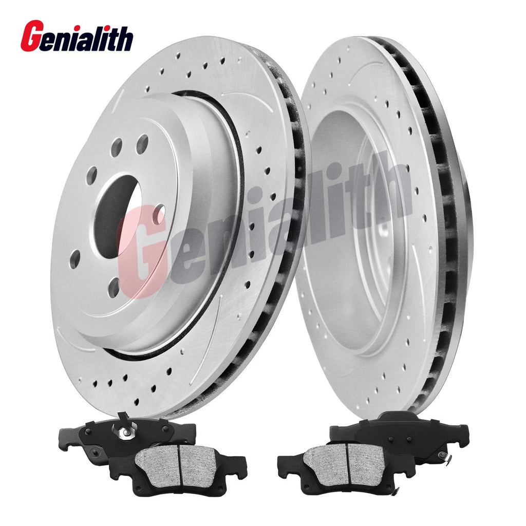 Set of 2 Rear Drilled Brake Rotors & Brake Pads for Dodge Durango Grand Cherokee (2011–2023)