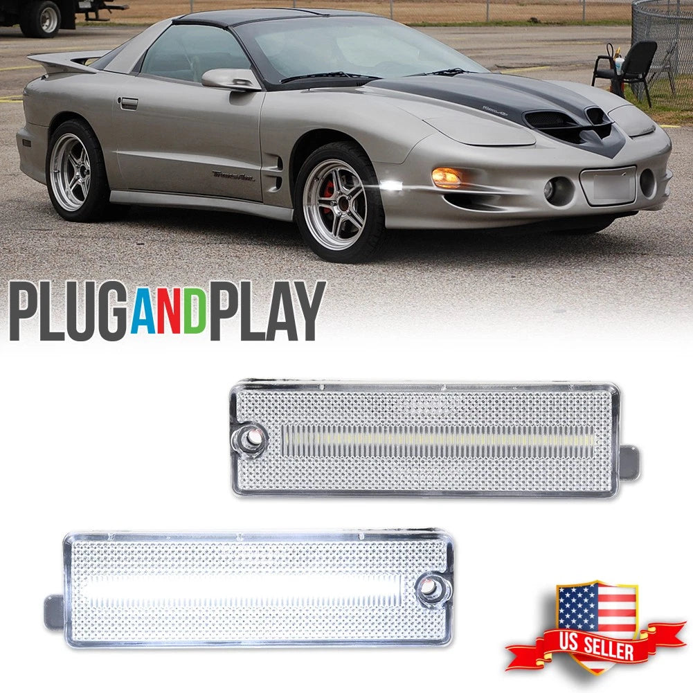 2X Clear White LED Front Bumper Side Marker Light for Pontiac Firebird (1998–2002)