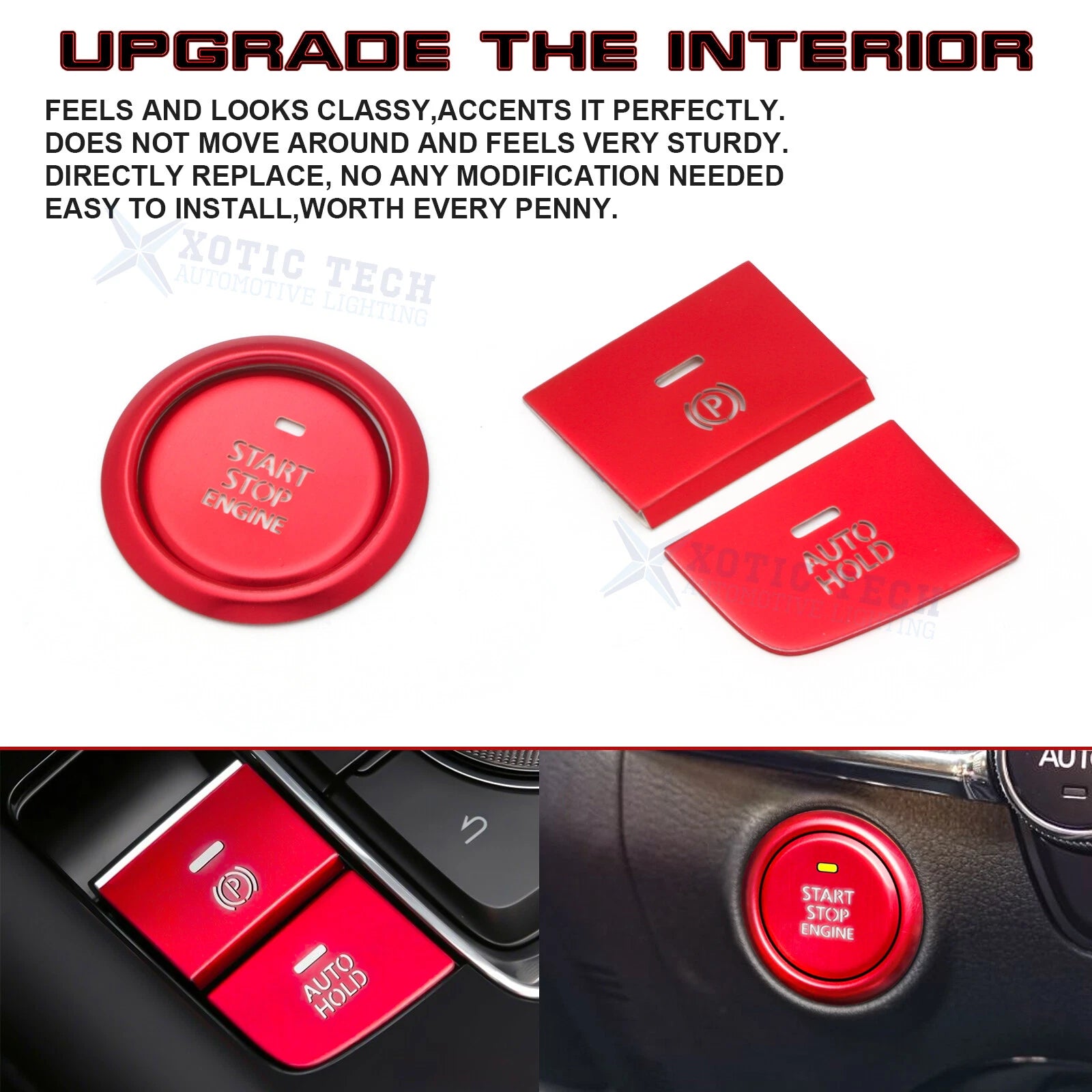 Red P Gear Brake Hold Engine Start Push Button Combo Cover for Mazda 3 (2020)